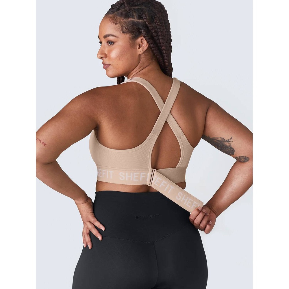 Shefit Ultimate Sports Bra Sandstorm Beige High Impact Front Zip Sz 1 Luxe NWOT - Picture 4 of 16